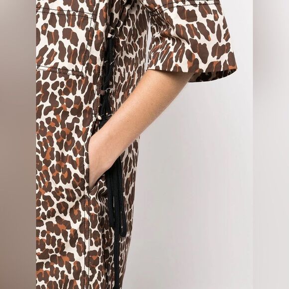NWT Tory Burch Reva Leopard Print Cotton Poplin Shirtdress Size 4 - Picture 2 of 12